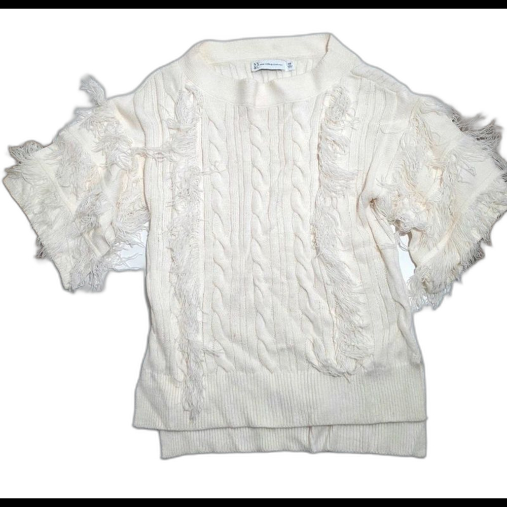 Cream Sweater with fringe XS